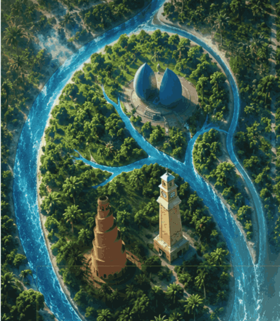 Baghdad river delta artwork